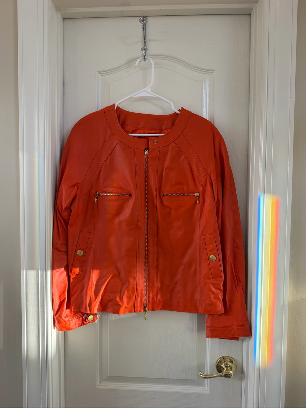 Terry Lewis Classic Luxuries Orange Leather Zip Front Jacket
